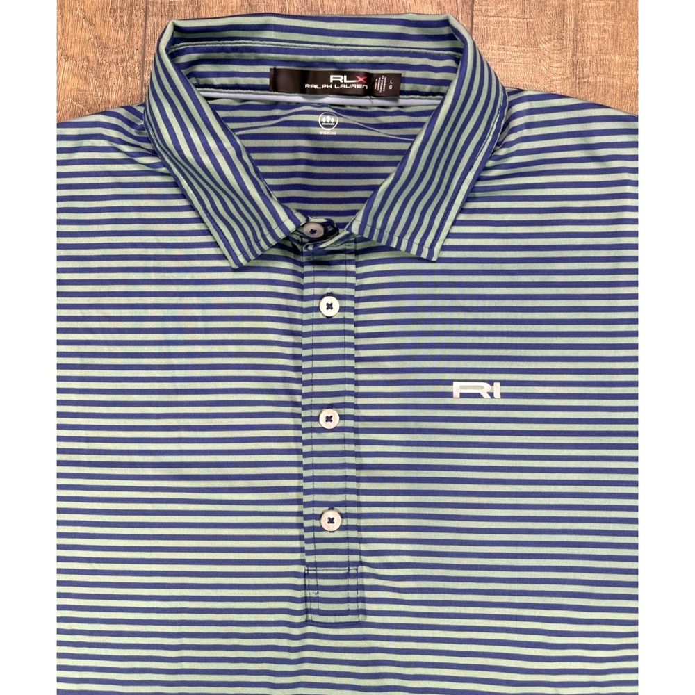Ralph Lauren RLX Golf Performance Wicking Blue Green Striped Polo Stretch Mens L